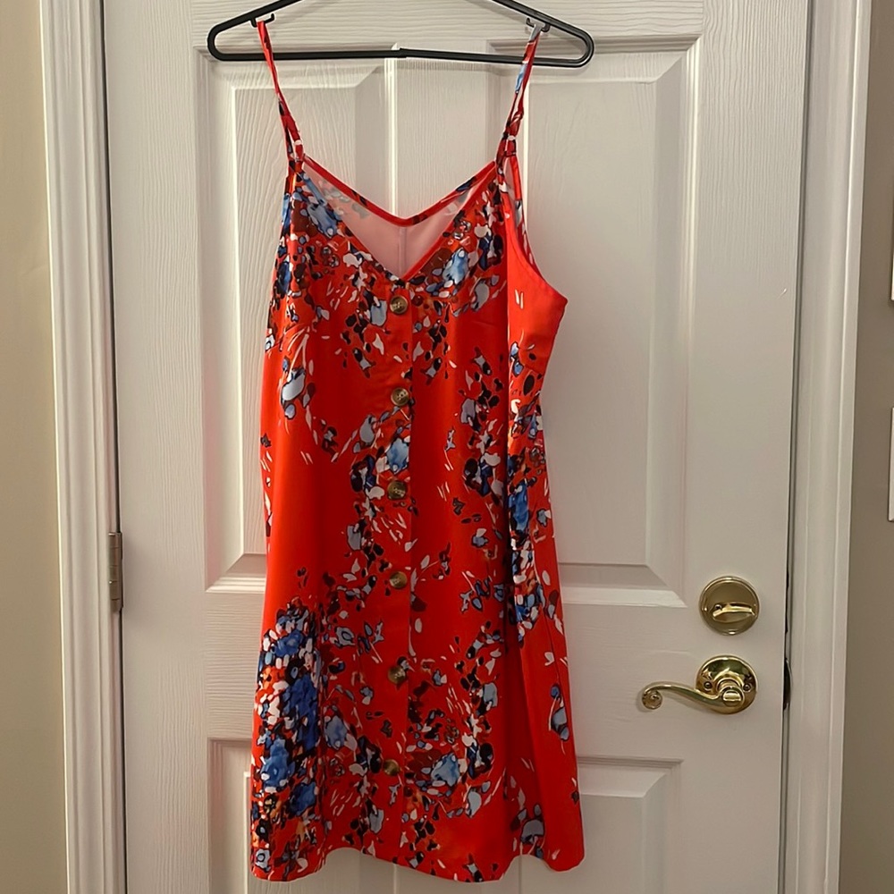Floral spaghetti strap red dress